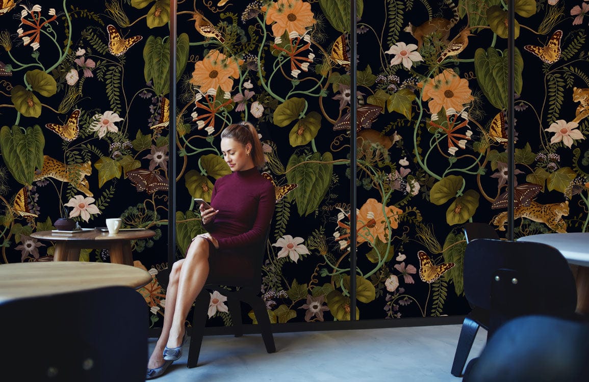 Luxurious Jungle Animal Mural Wallpaper in restaurant setting