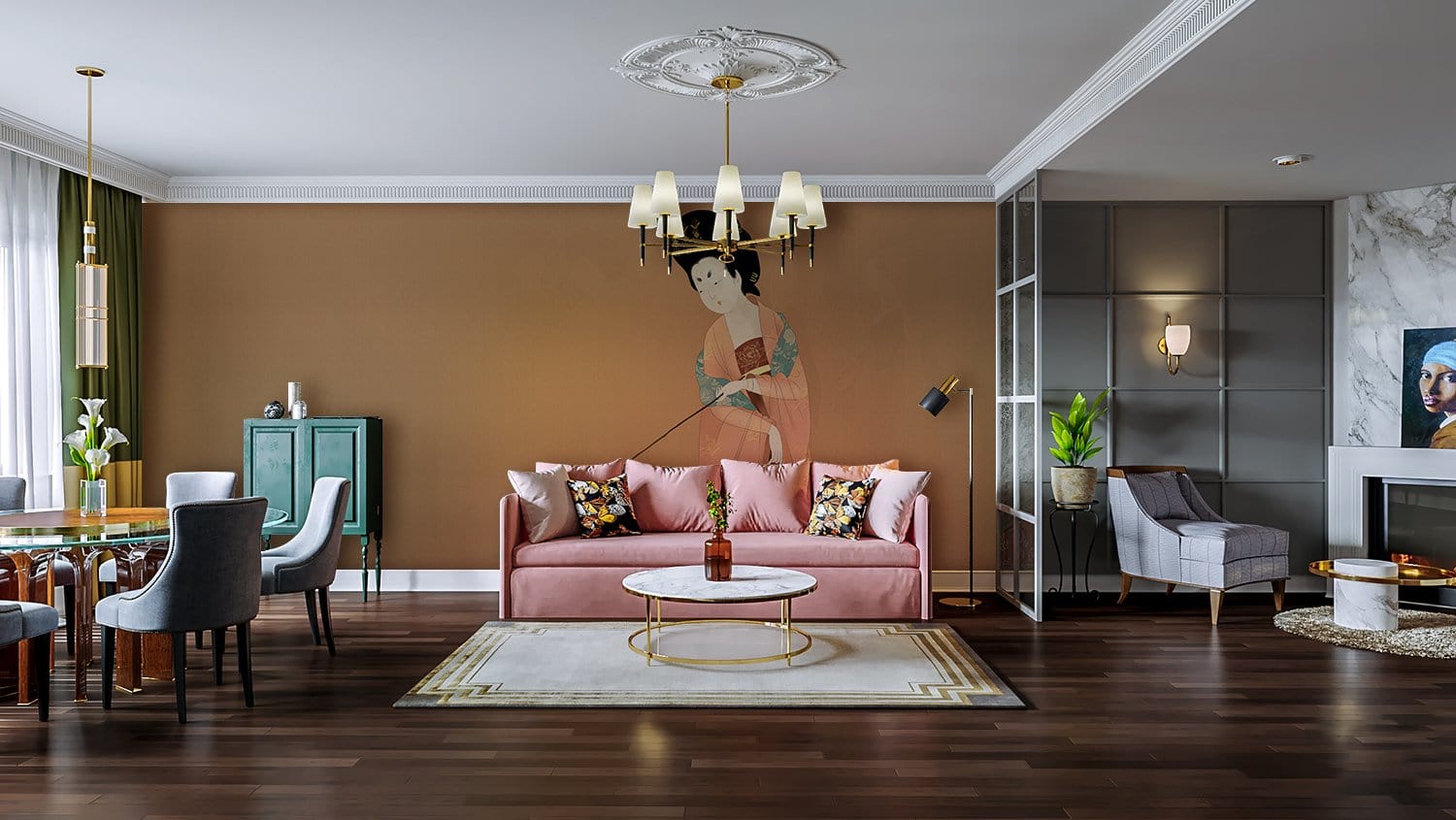 Vintage Japanese Beauty Wall Mural in living room