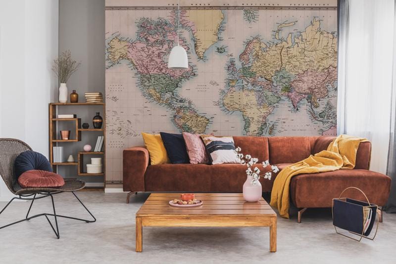 Vintage Ancient World Map Wallpaper in living room