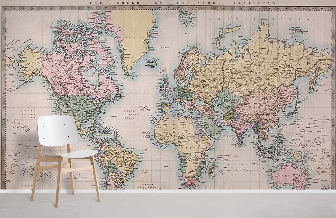 Vintage Ancient World Map Wallpaper in study room