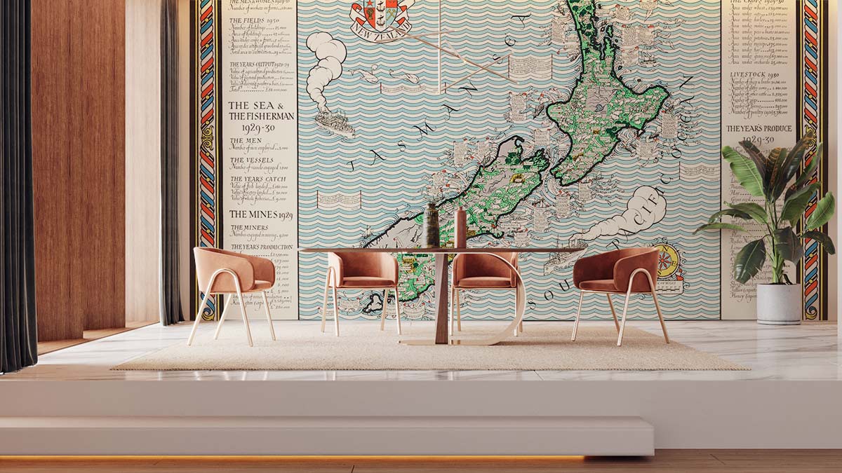 Map of New Zealand Wallpaper Decoration Dining Room
