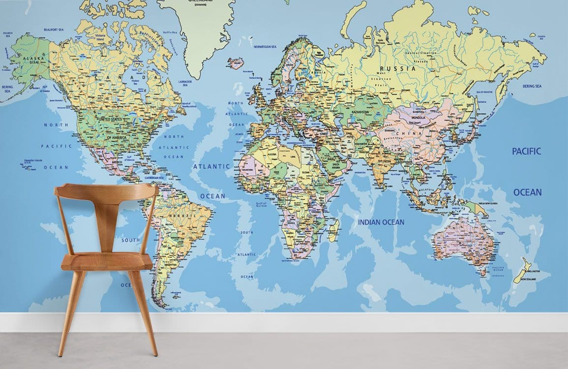 Colorful World Map Educational Wall Mural in office