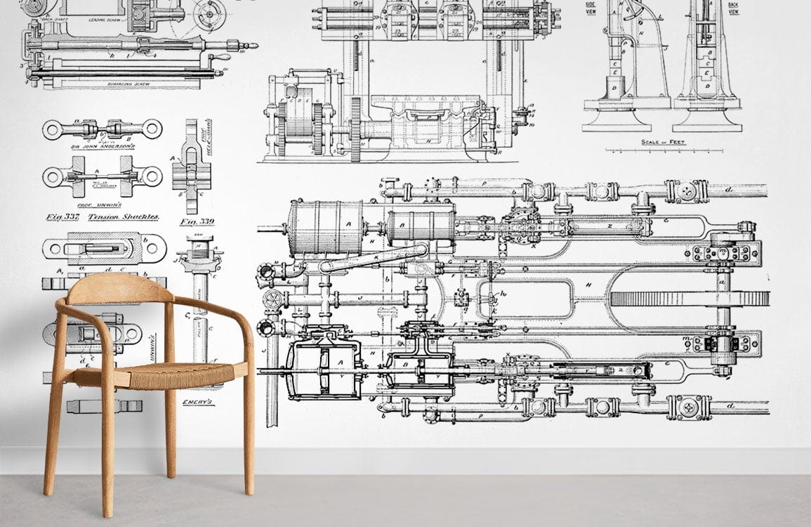 unique machinery wall mural design