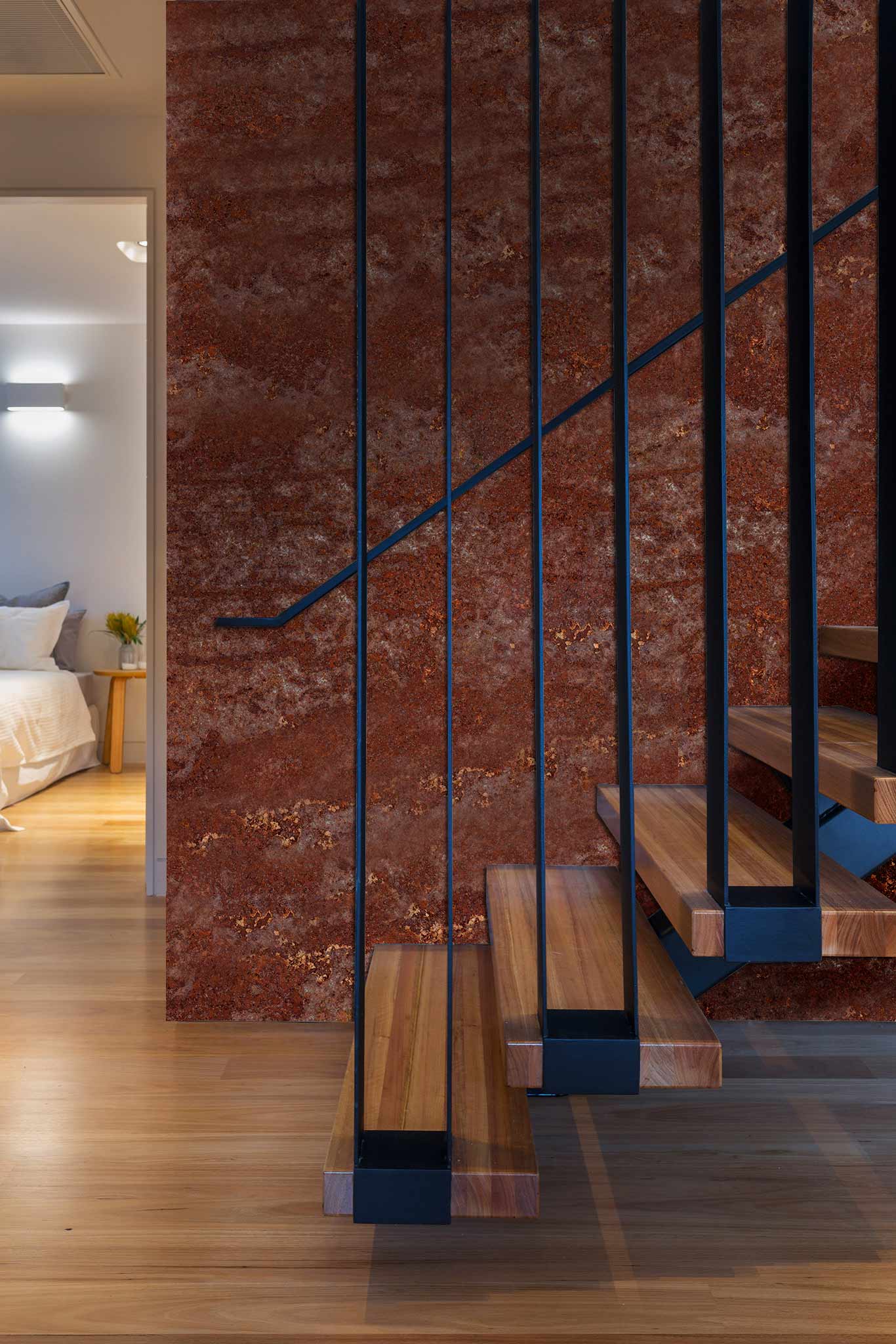 Rustic Textured Copper Marble Mural Wallpaper in bedroom