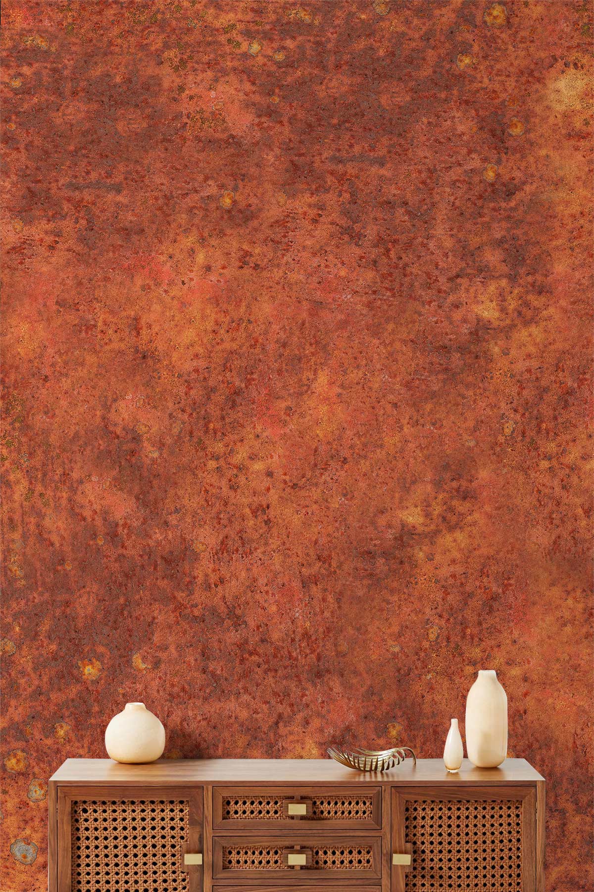 Rustic Burnt Orange Marble Mural Wallpaper in living room