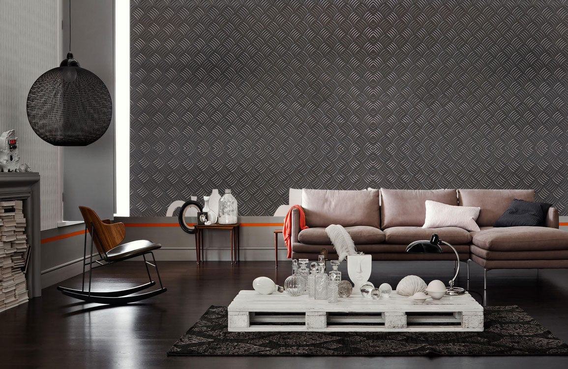 Geometric Herringbone Pattern Mural Wallpaper in living room