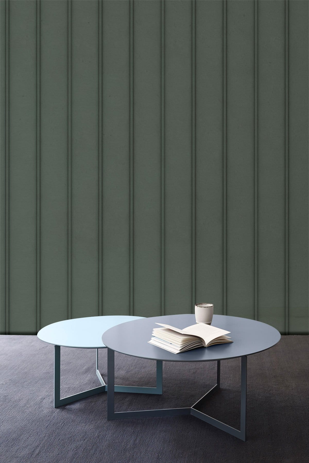 Emerald Green Striped Textured Wallpaper Mural in living room
