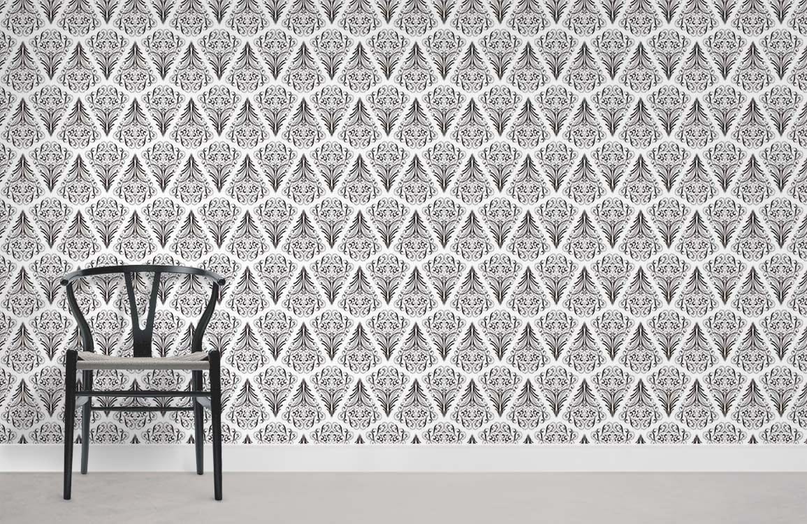 Elegant Black and White Damask Mural Wallpaper