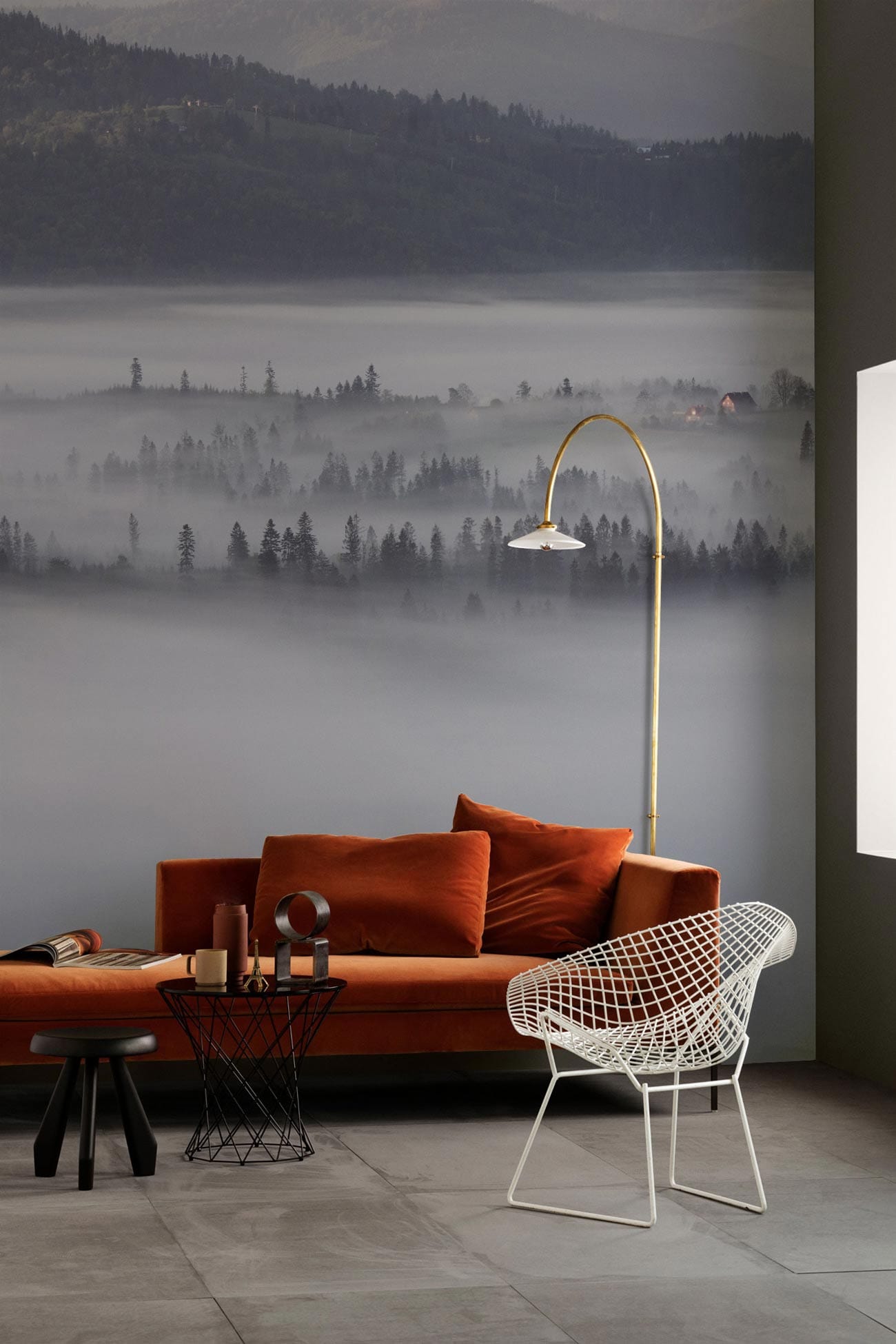 looking up mountain in distance wallpaper decoration art