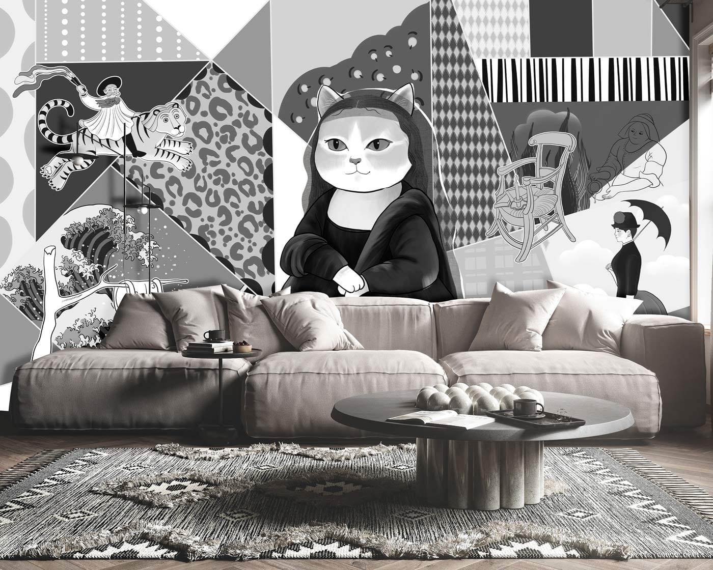 Decorate your living room with a Mixed Painting Wallpaper Mural.