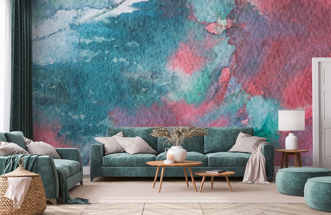 mixed watercolor stain wallpaper mural living room decor