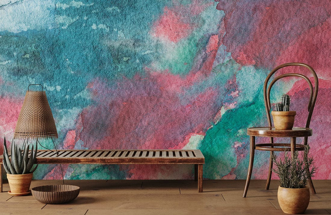 abstract watercolor wallpaper mural hallway design