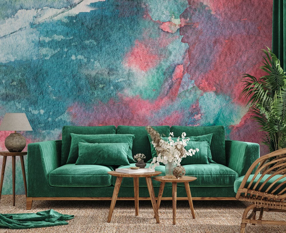 watercolor stain wallpaper mural art decor idea