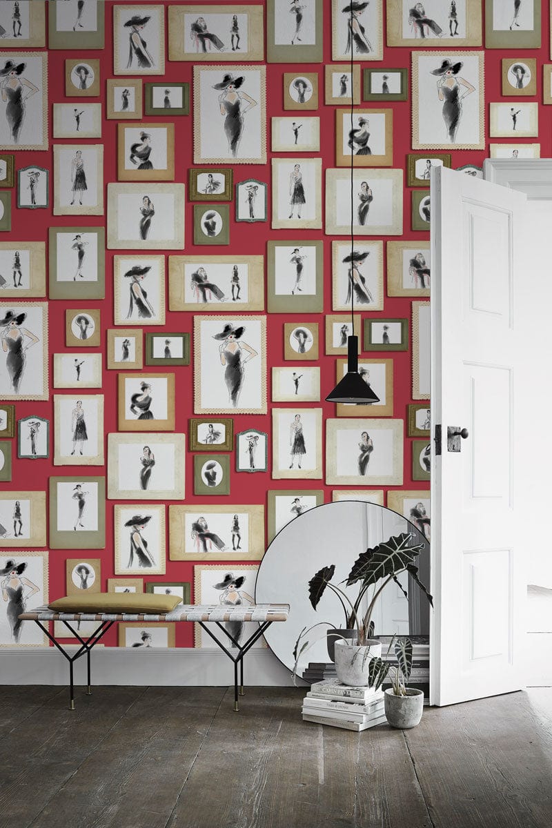 Chic Vintage Lady Illustration Mural Wallpaper in entryway