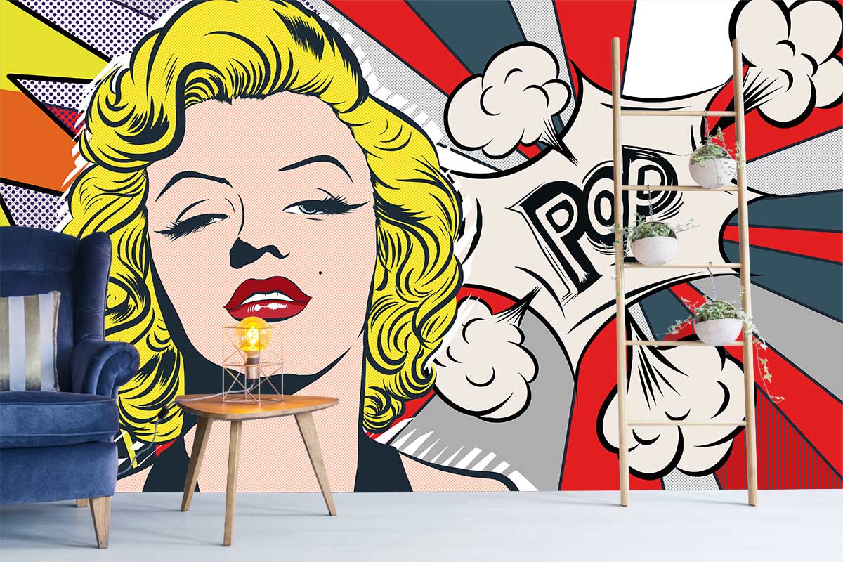 Bold Pop Art Comic Mural Wallpaper in living room