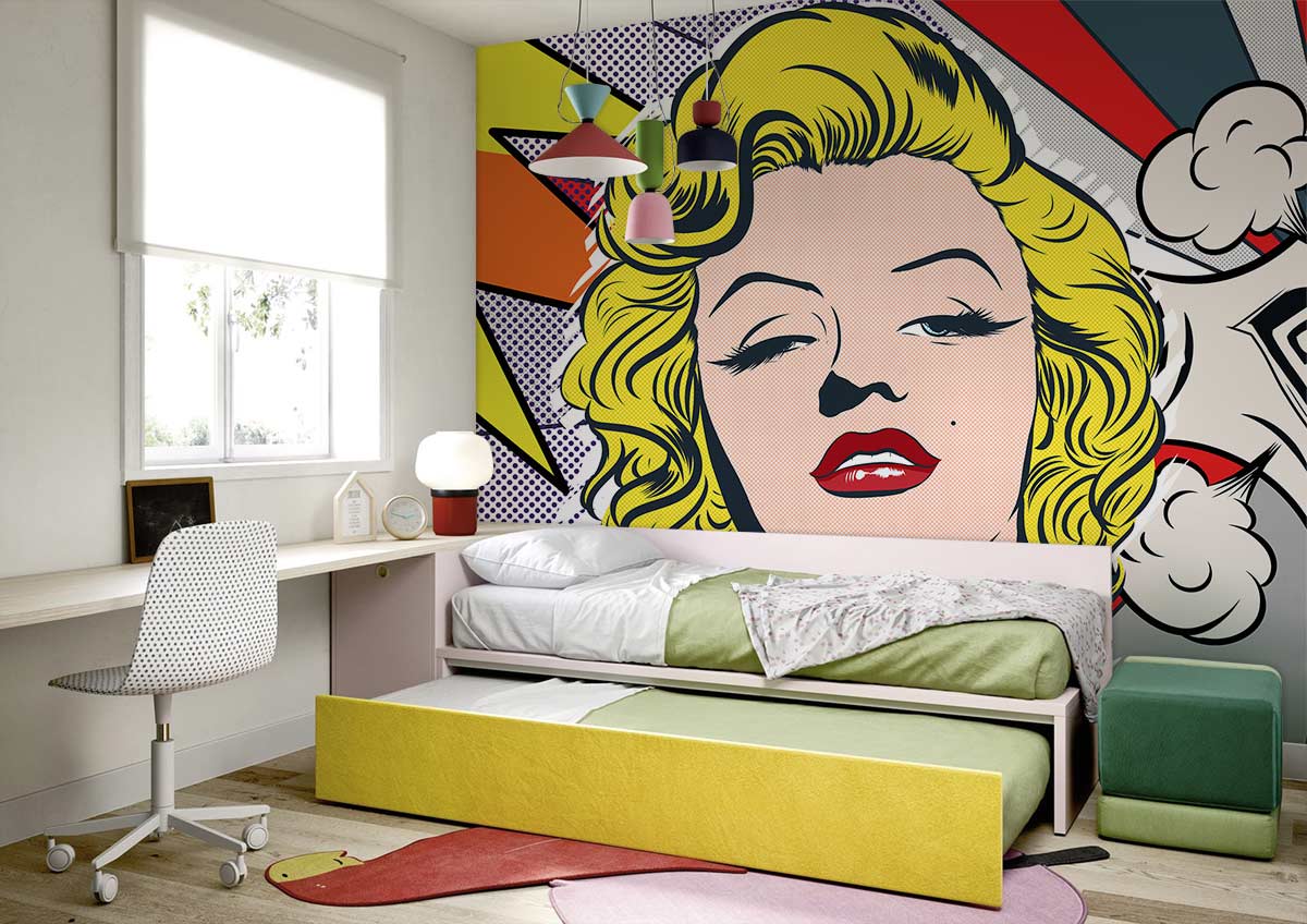Bold Pop Art Comic Mural Wallpaper in bedroom