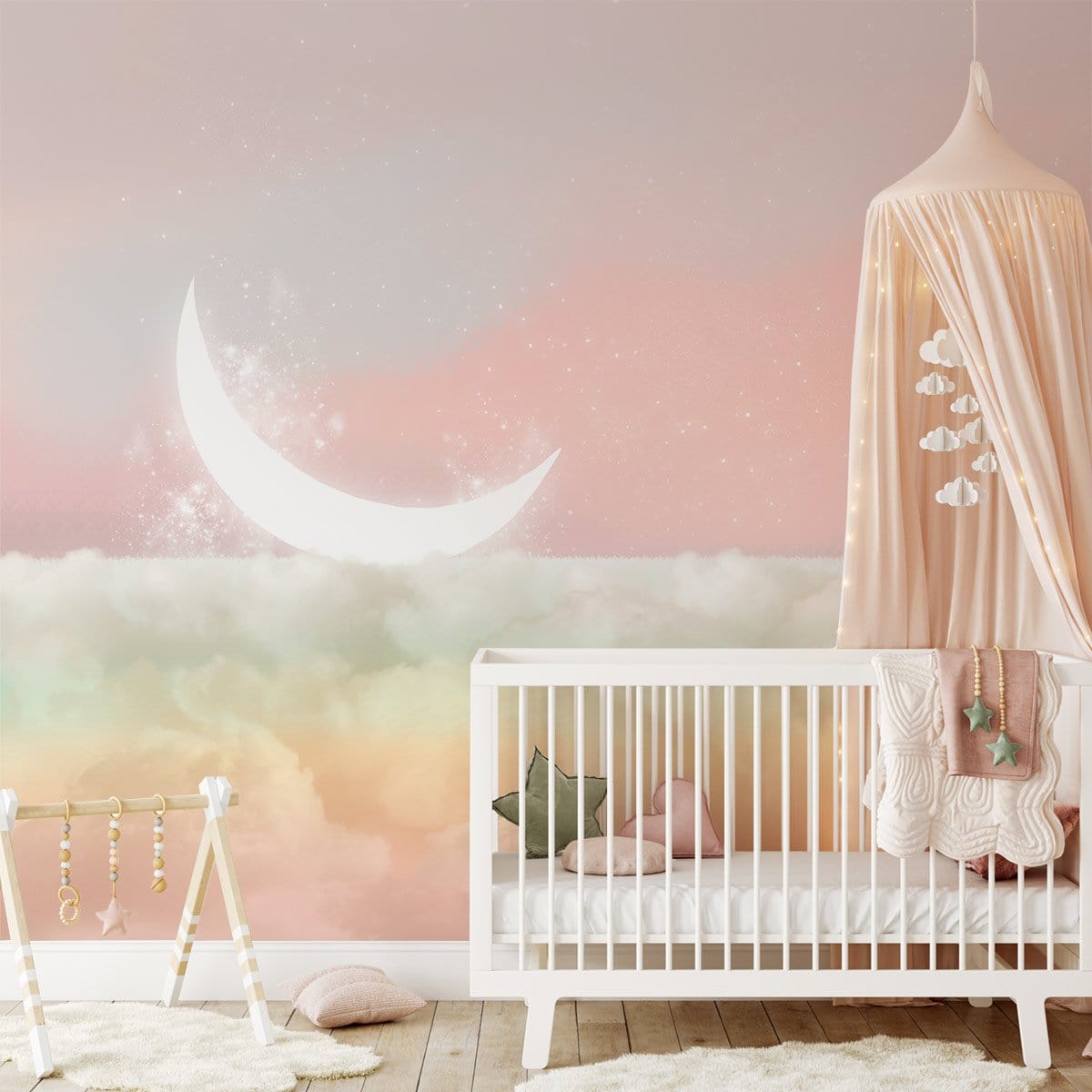 Dreamy Moonlight Clouds Bedroom Mural Wallpaper in nursery