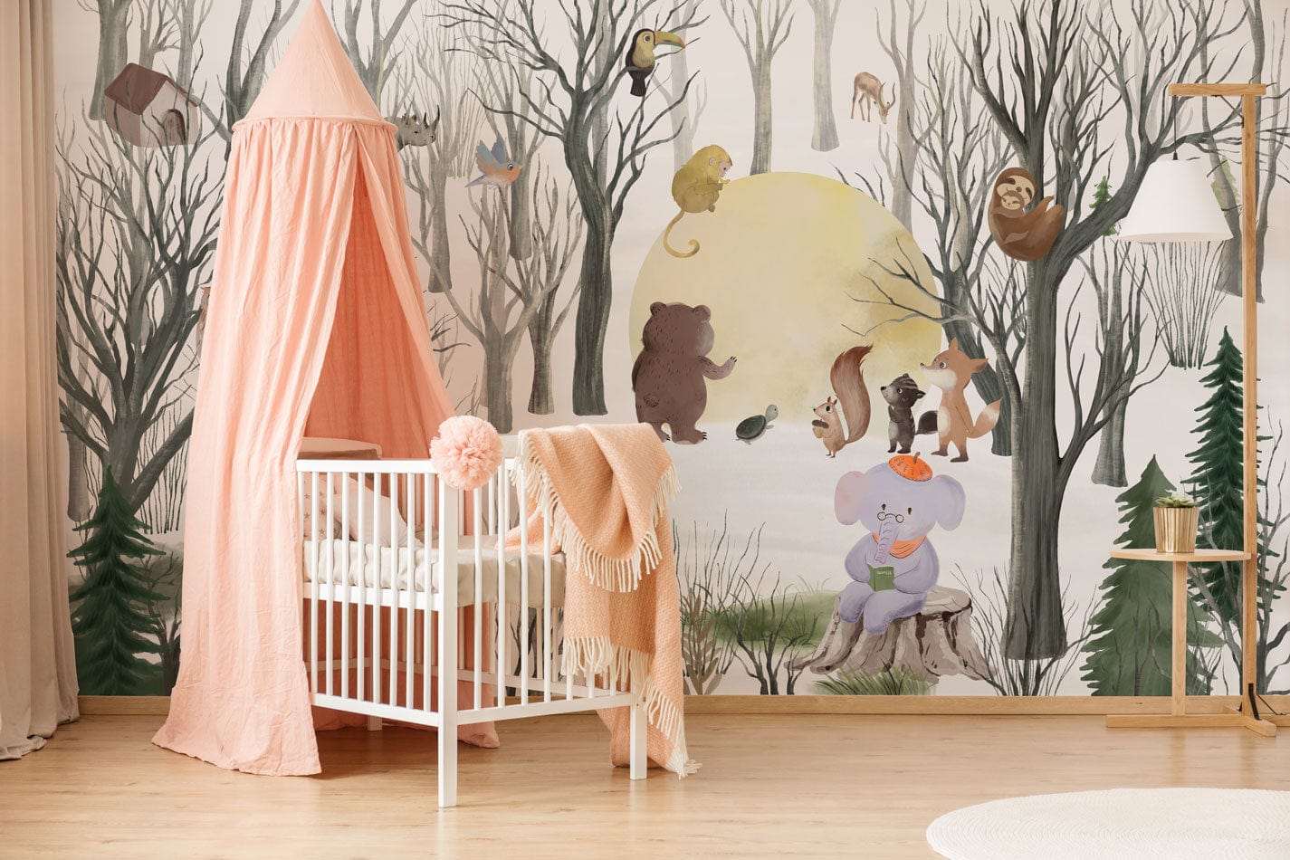 Baby Room Wall Mural Wallpaper - Moon Over a Wintery Jungle