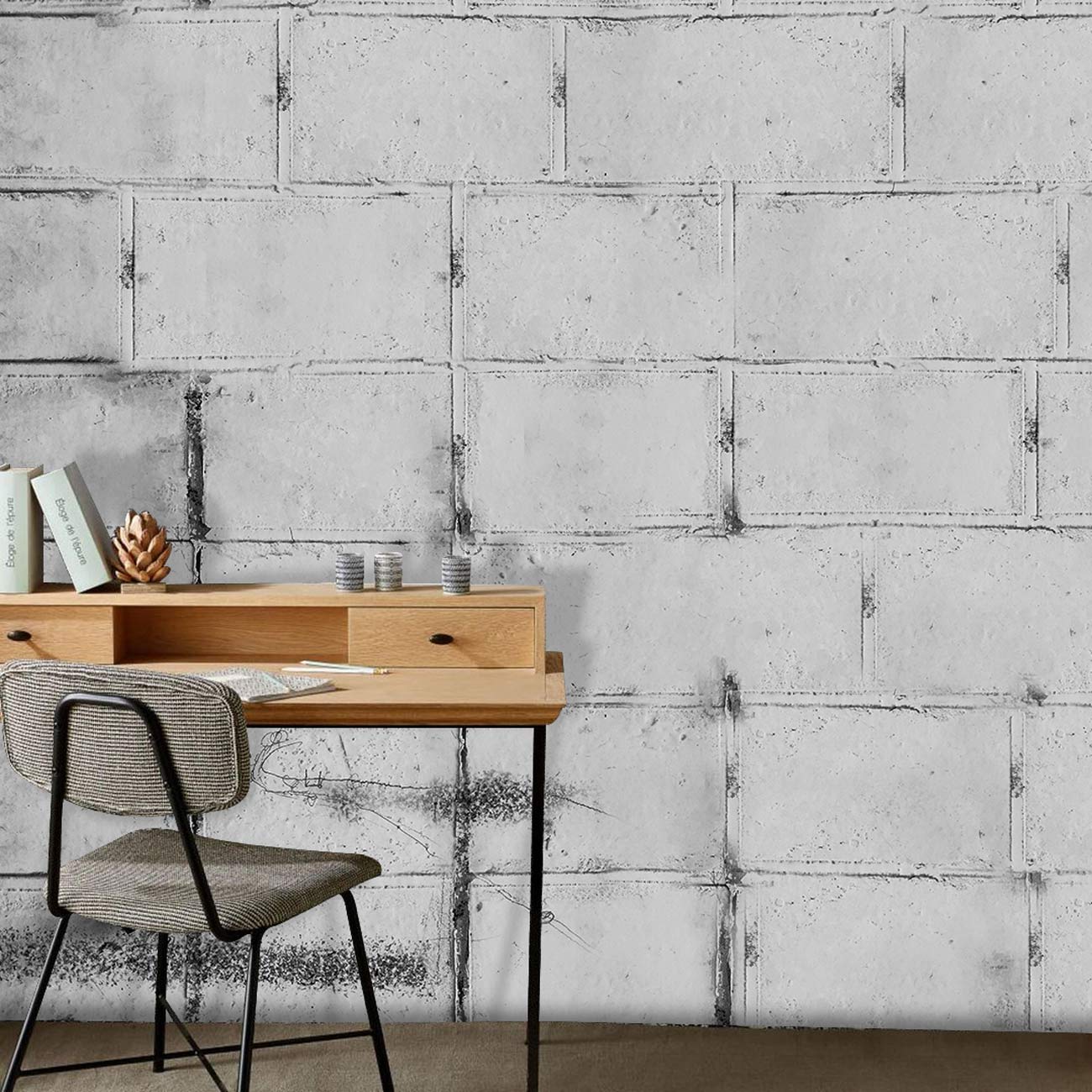 Modern Grey Tree Silhouette Mural Wallpaper in office