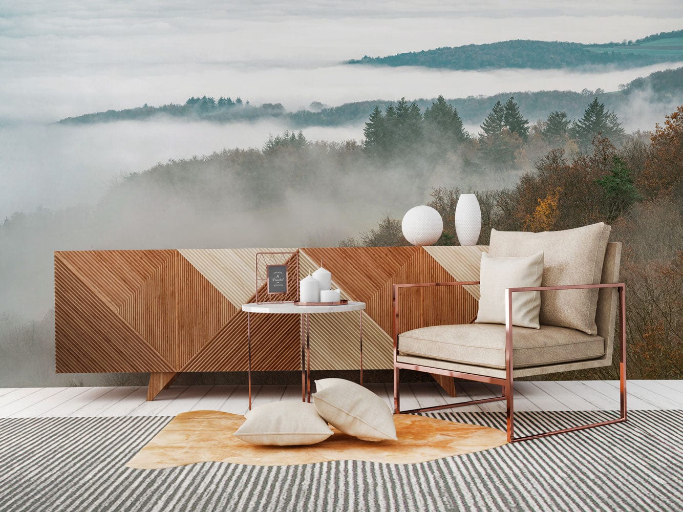 Wallcovering Mural of Mountain Tops, Clouds, and Sea for the Hallway Decoration