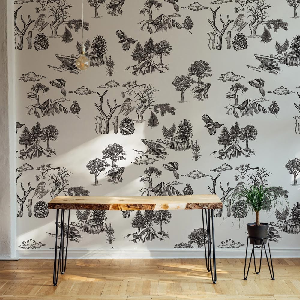 Mountain Top Sketch Animal Wallpaper Mural Hallway