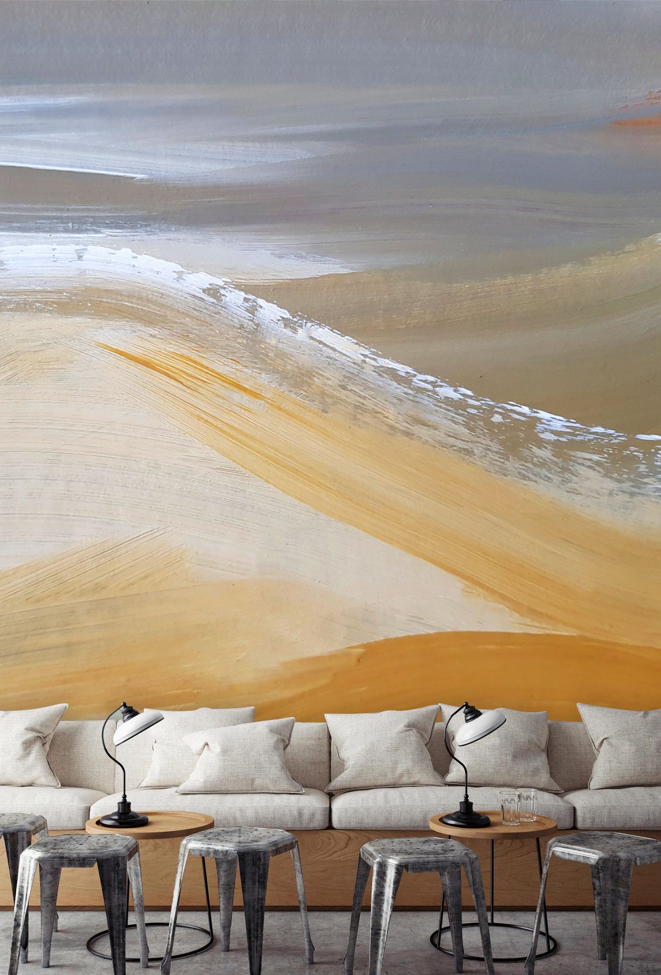 Decoration for the Living Room Wall Featuring a Mural of a Multicolored Desert