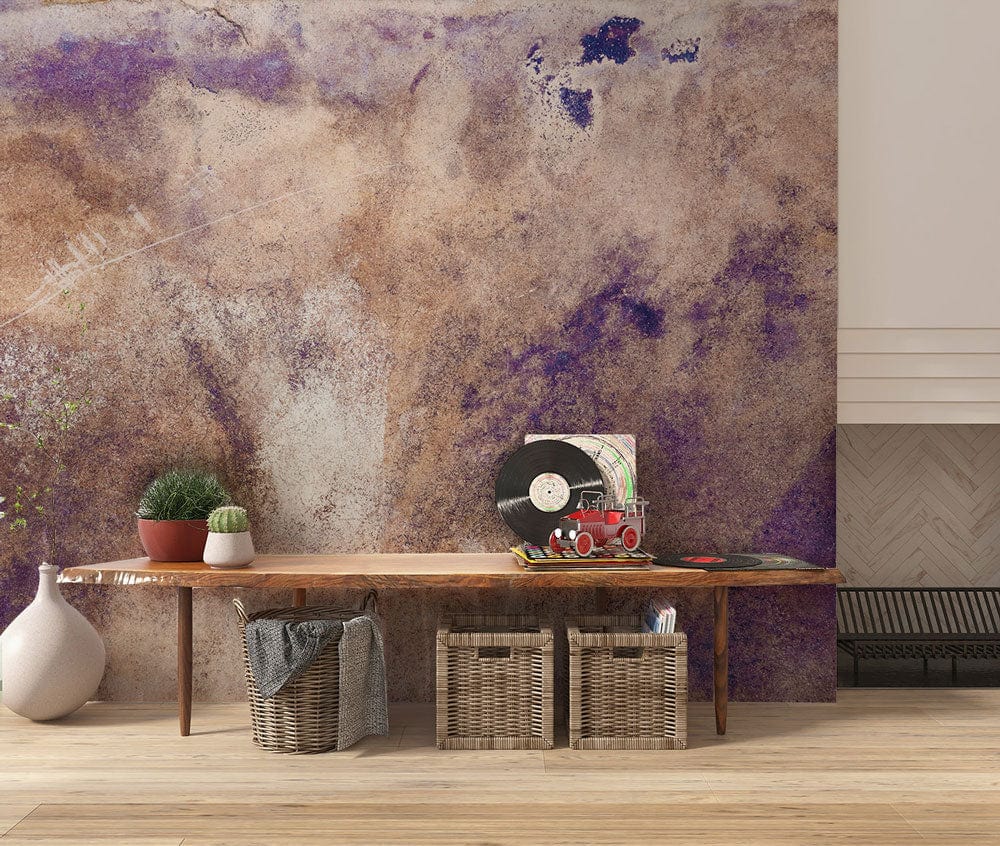 Abstract Watercolor Purple Hues Mural Wallpaper in living room