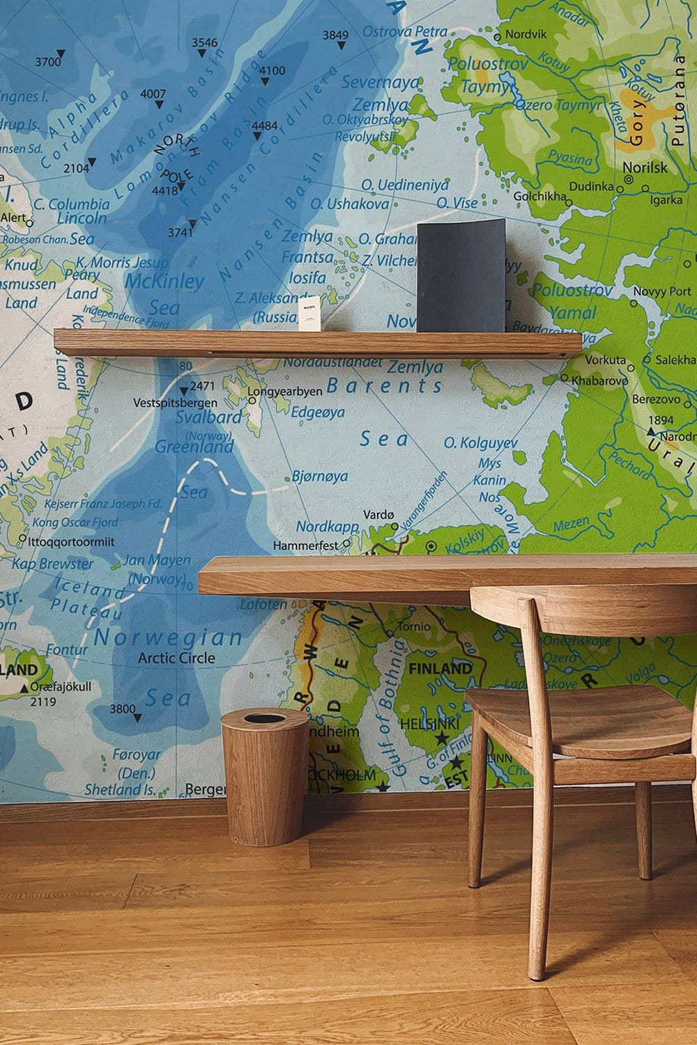 Modern World Map Blue Green Mural Wallpaper in office