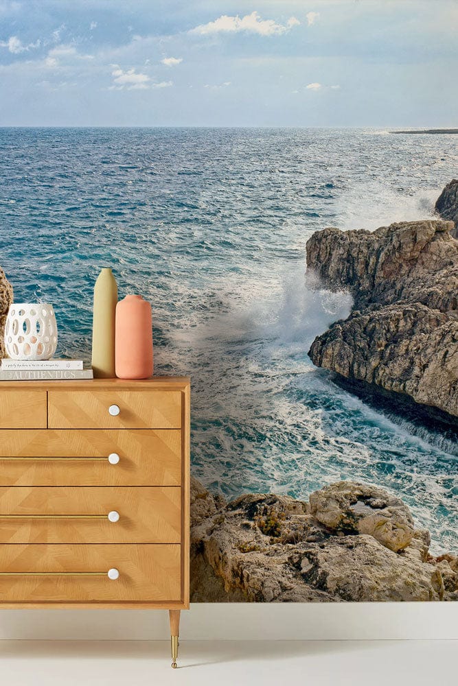 ocean wave wallpaper mural living room interior decor