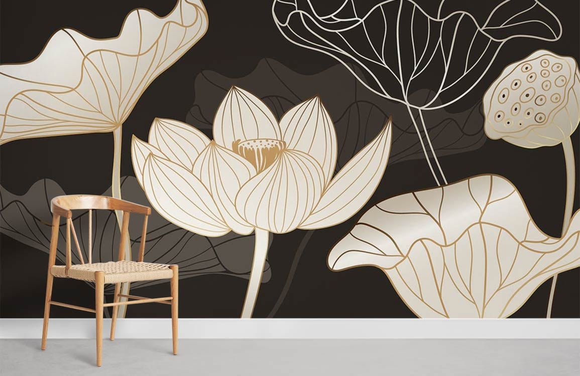 Off-white Lotus Flower Mural Room