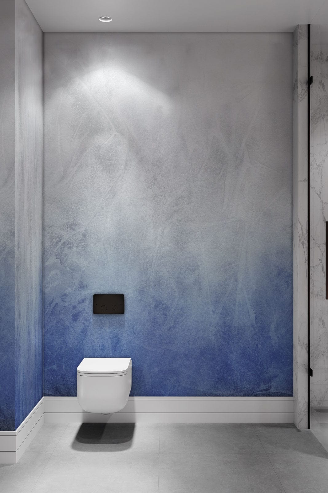 ombre watercolor blue mural bathroom decoration idea