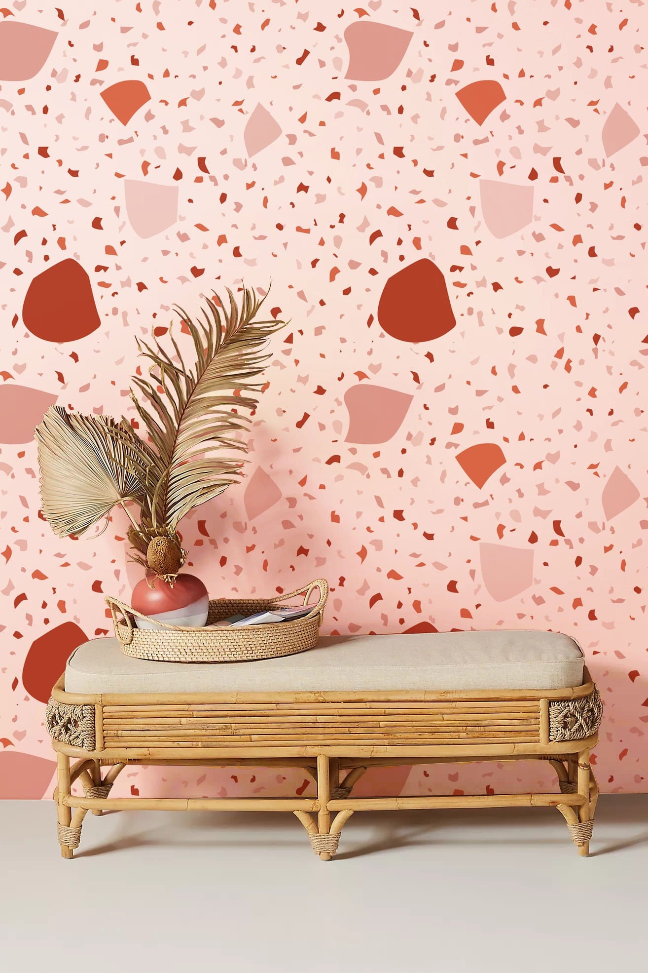 Mural Wall Decor With Orange Chips And Marble Pattern