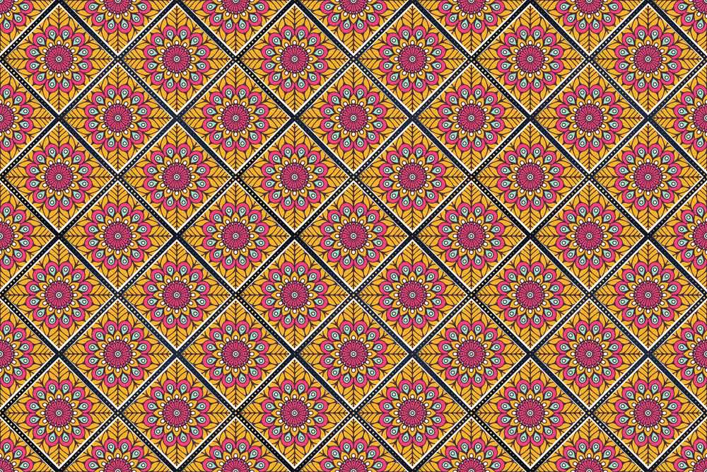 A mural wallpaper with orange vectors and illusions for your home office