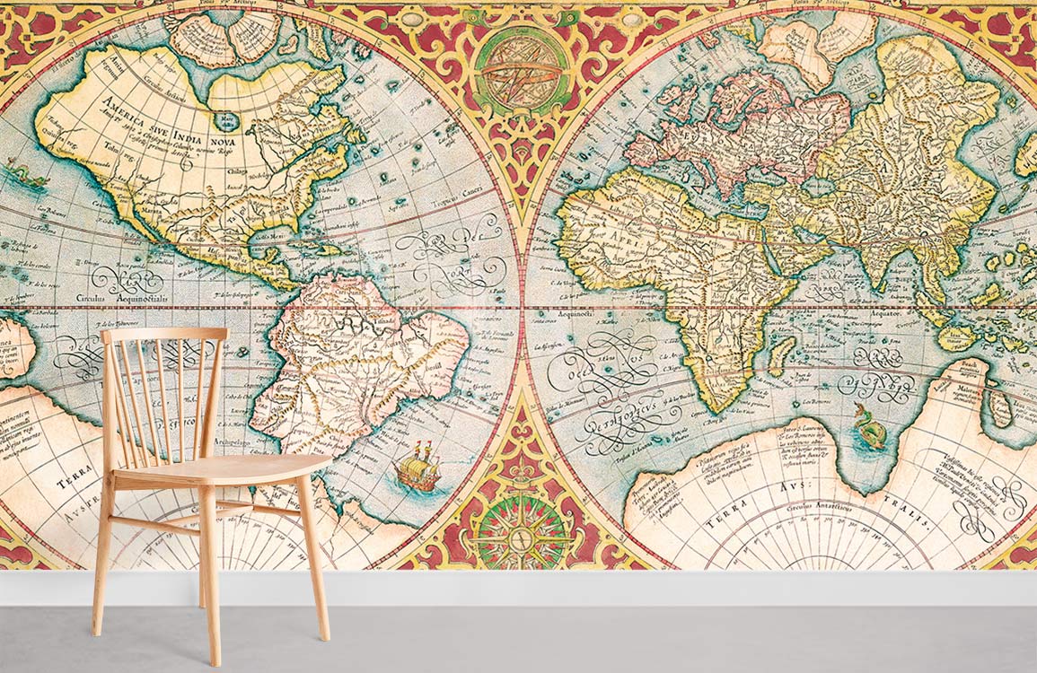 Orbis Terrae Descriptio Map Wall Mural For Room
