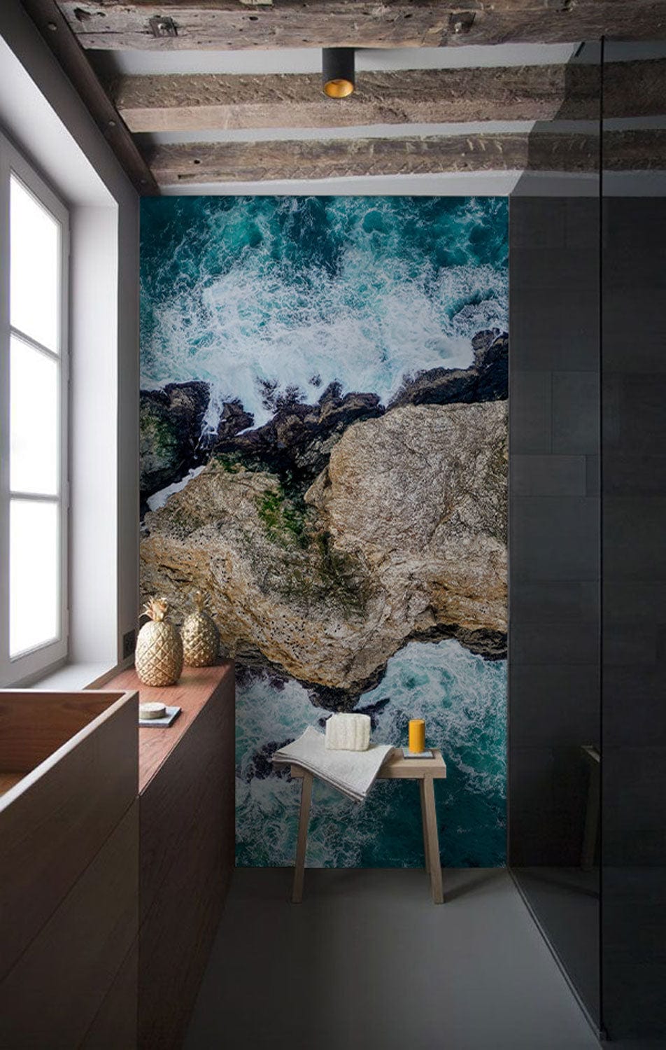 overlooking rocks wallpaper mural hallway decor