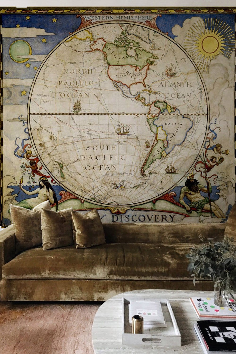 Vintage Nautical Map Wallpaper for Wall in living room