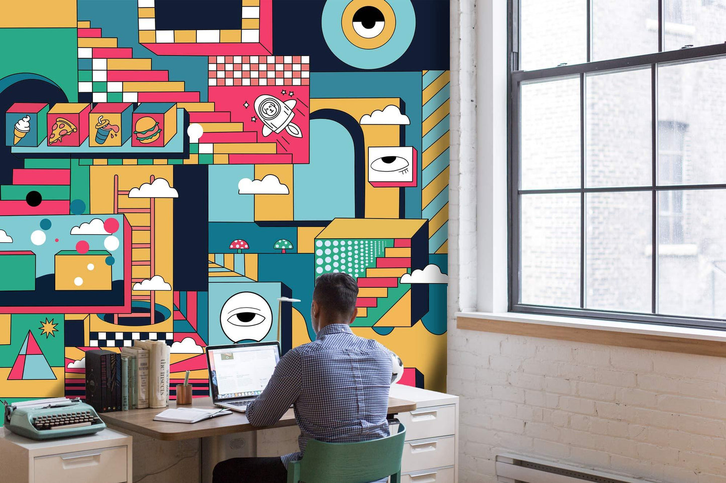 Office Wall Mural Decoration Featuring Colorful Parallel World Wallpaper for Home Office