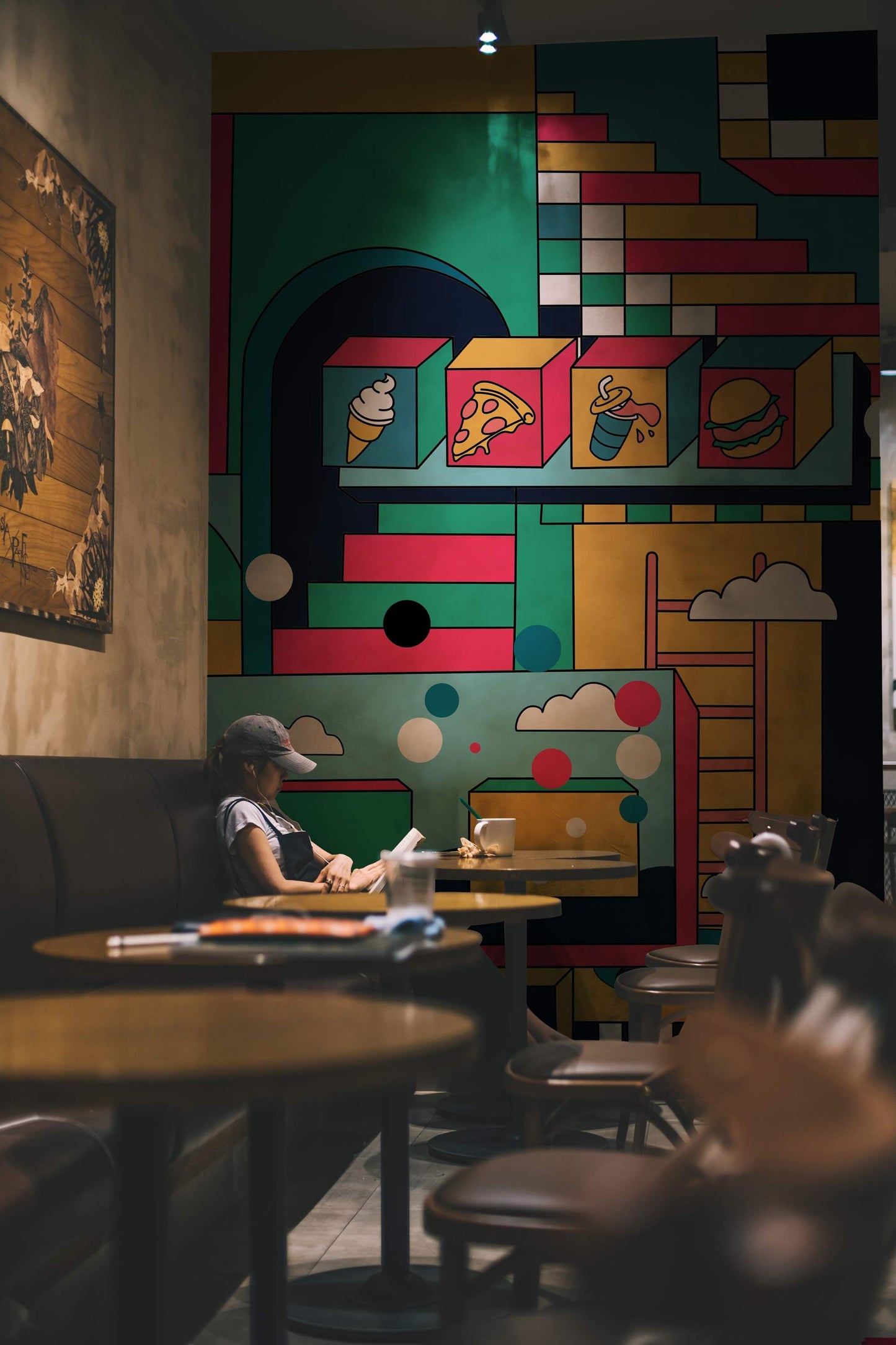 Mural Wallpaper Design Featuring the Colorful Parallel World Office for Restaurant Decoration