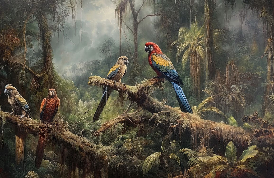 Tropical Rainforest Parrot Mural Wallpaper