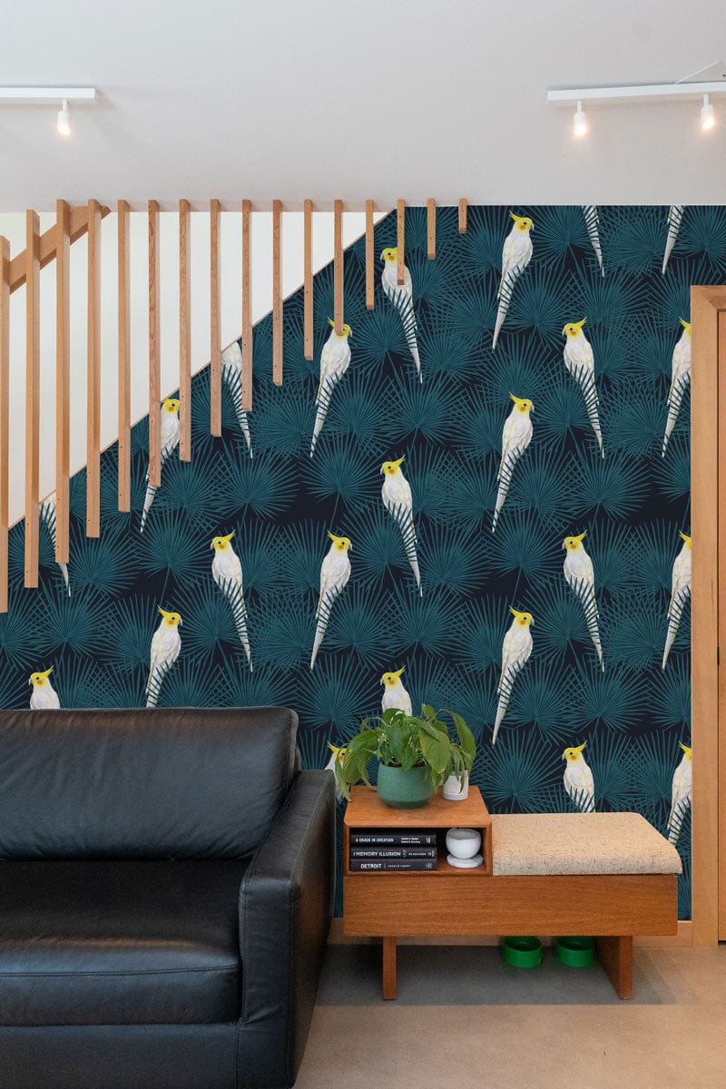 Tropical Parrot Botanical Wall Mural in living room