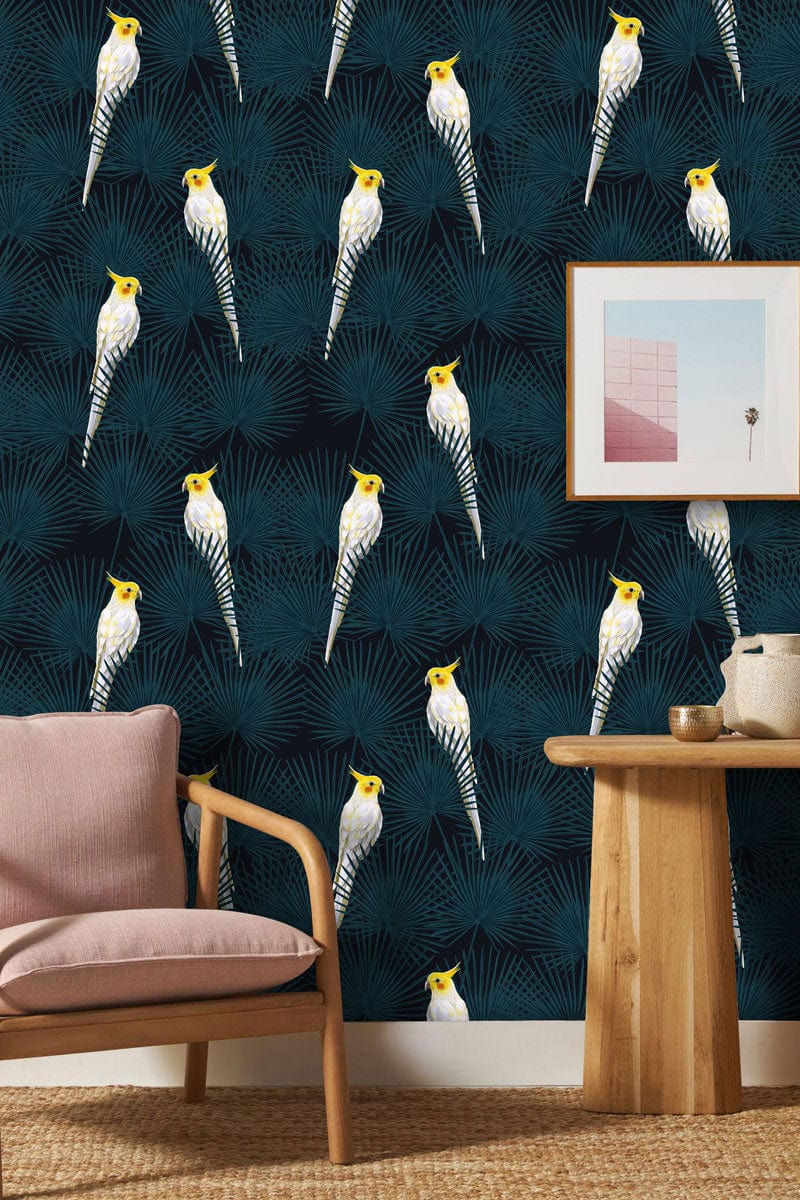 Tropical Parrot Botanical Wall Mural in living room
