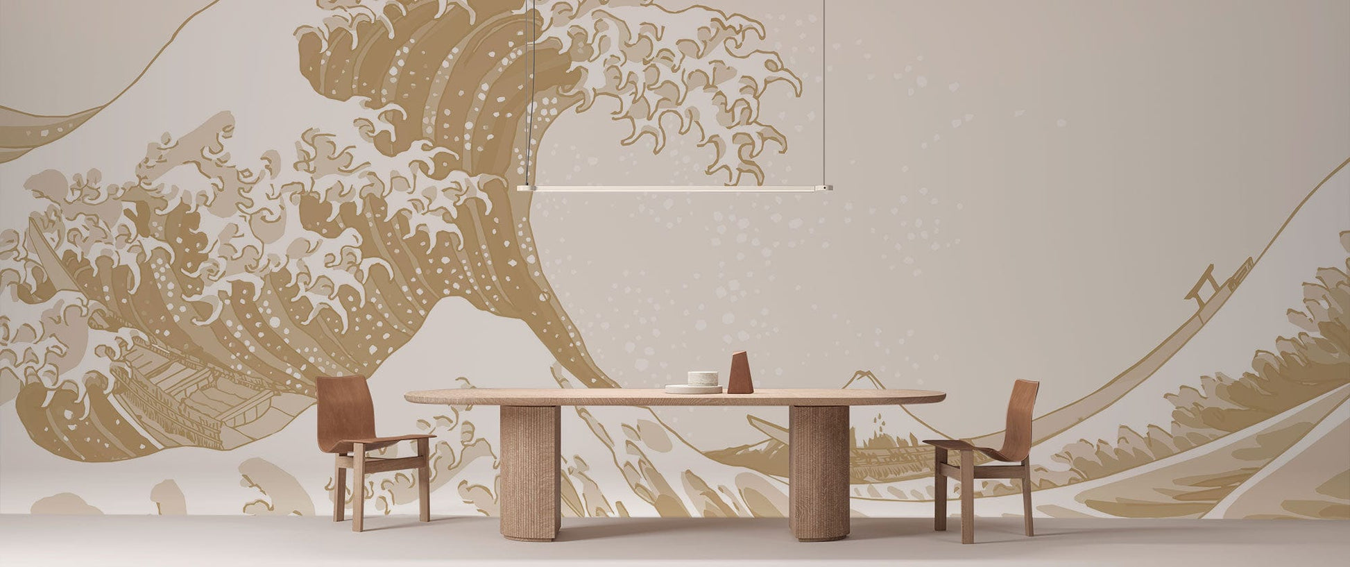 Pastel Neutral Waves Wallpaper Mural for dining room decor