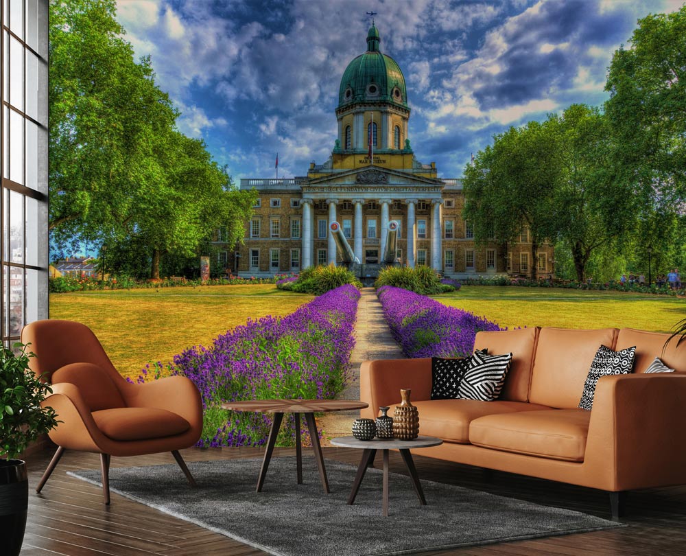 beautiful flower path palace cityscape wallpaper design