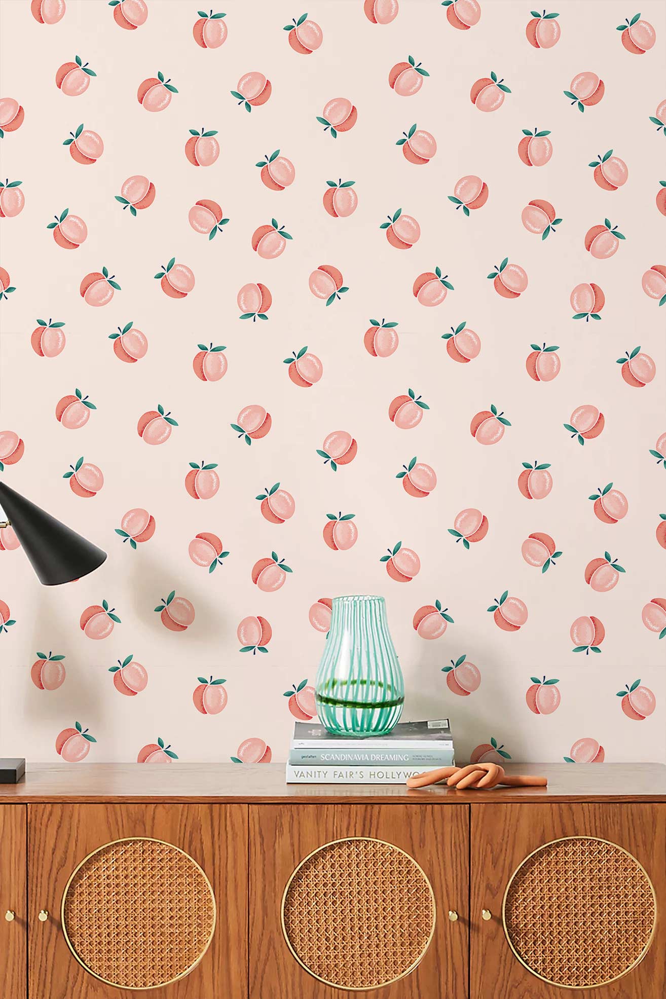 Pink Peach Fruit Pattern Wallpaper Custom Decoration