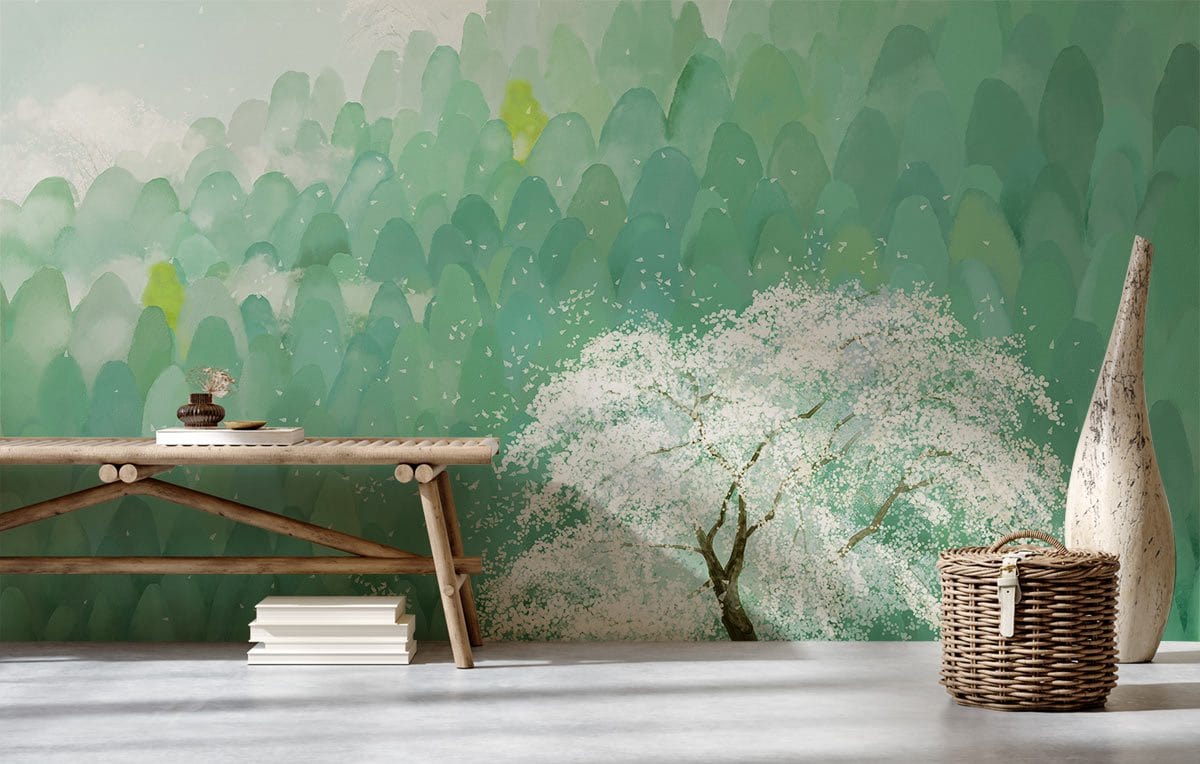 Watercolor Forest Spring Blossom Mural Wallpaper