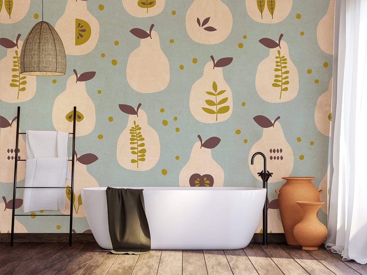 Pear Pattern cartoon fruit Wall Mural for bathroom decor