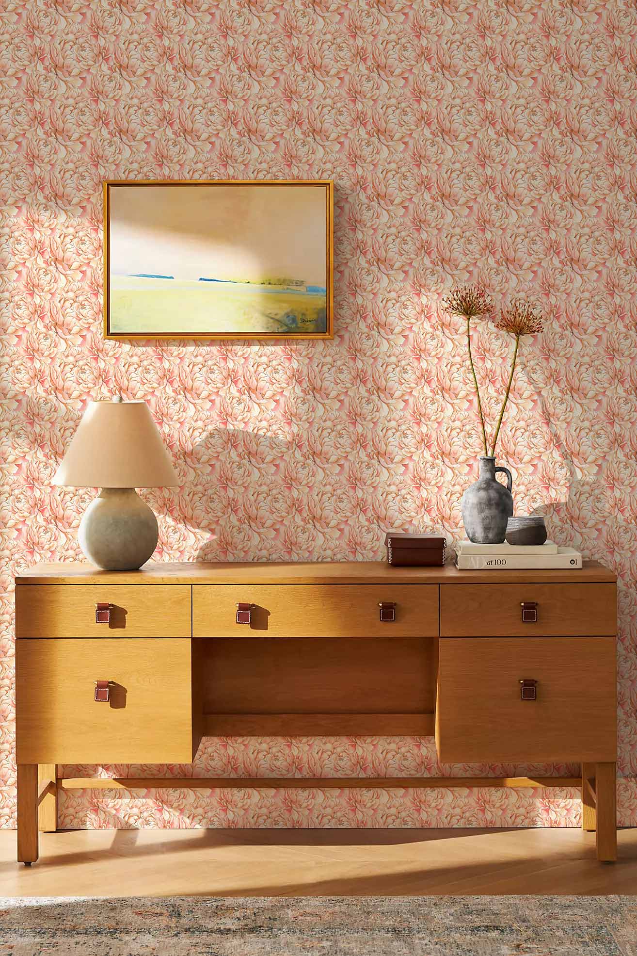 Peony Stitching Flower Wallpaper Design Idea