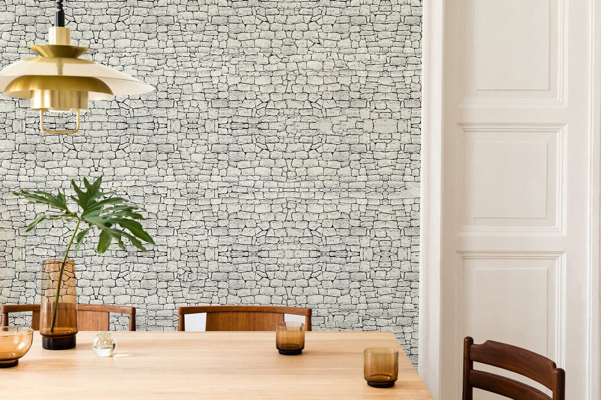 Rustic Grey Cracked Texture Mural Wallpaper in dining room
