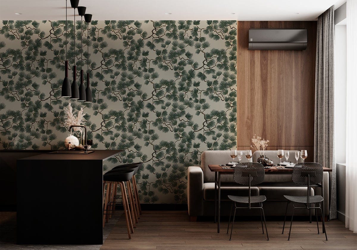 Elegant Equestrian Botanical Mural Wallpaper in dining room