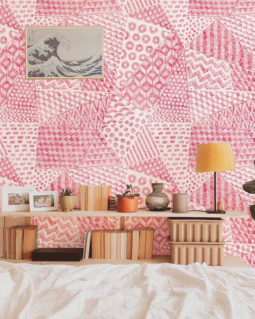 Pink Geometric Abstract Bedroom Wallpaper Mural in bedroom